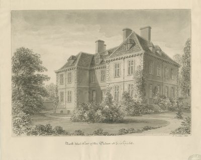 Lichfield - Püspöki palota a közelben: szépia rajz alkotó: John Buckler