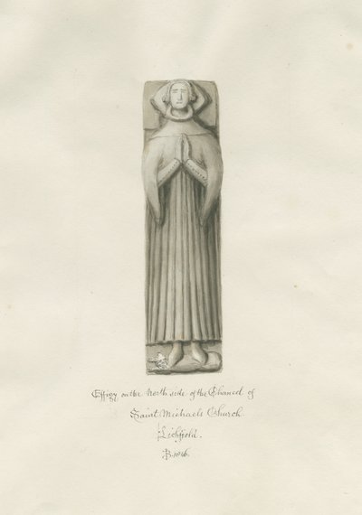 Lichfield - Képmás a Szent Mihály-templom kancellárjában: szépia rajz alkotó: John Buckler