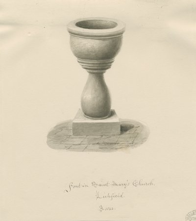 Lichfield - Betűtípus a Szent Mária templomban: szépia mosás rajz alkotó: John Buckler