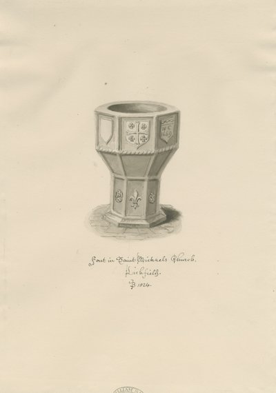 Lichfield - Betűtípus a Szent Mihály-templomban: szépia rajz alkotó: John Buckler