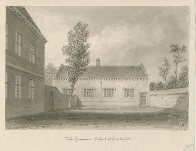 Lichfield - Gimnázium: szépia rajz alkotó: John Buckler