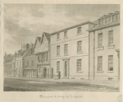 Lichfield - Könyvtár: szépia rajz, 1833 alkotó: John Buckler