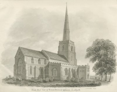Lichfield - Szent Mihály templom: szépia rajz alkotó: John Buckler