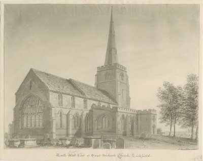 Lichfield - Szent Mihály templom: szépia rajz alkotó: John Buckler