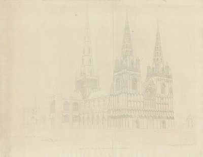 Lichfield katedrális – északnyugati nézet: rézkarc, 1807 alkotó: John Buckler