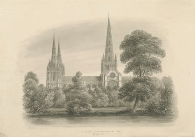 Lichfield katedrális – Déli nézet: szépia rajz, 1841 alkotó: John Buckler
