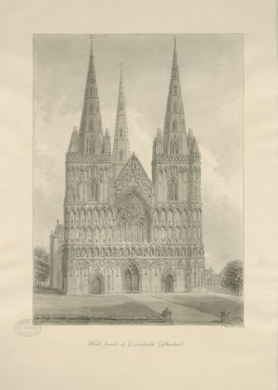 Lichfield katedrális – Nyugati front: szépia rajz, 1806 alkotó: John Buckler
