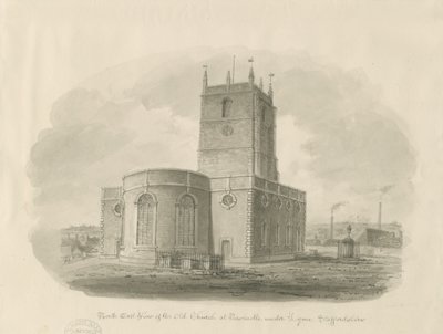 Newcastle-under-Lyme – „St. Giles apát (Old Church): szépia mosás rajz alkotó: John Buckler