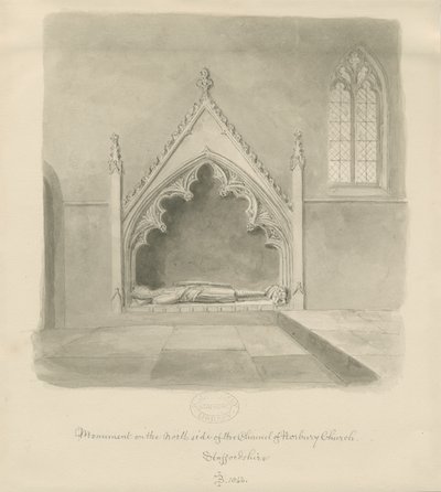 Norbury templom – Ralph le Boteler emlékműve: szépia mosás rajza, 1843 alkotó: John Buckler