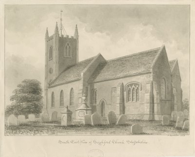 Seighford Church: szépia mosás rajza, 1842 alkotó: John Buckler