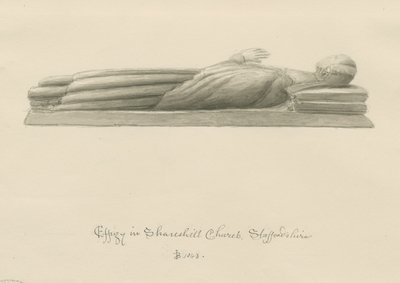 Shareshill templom – Monumentális figura [Cassandra Swynnerton]: szépia mosás rajz alkotó: John Buckler