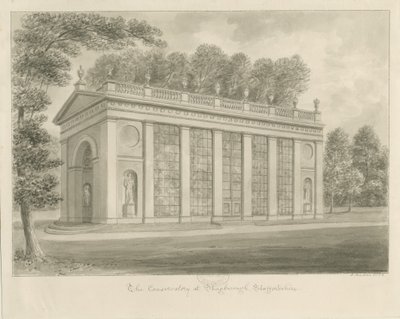 Shugborough Hall - Konzervatórium: szépia rajz alkotó: John Buckler