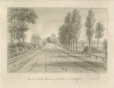 Stafford – Megközelítés a pályaudvarhoz: szépia rajz alkotó: John Buckler