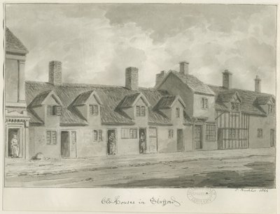 Stafford - Old Houses [az Eastgate Streeten]: szépia rajz, 1844 alkotó: John Buckler