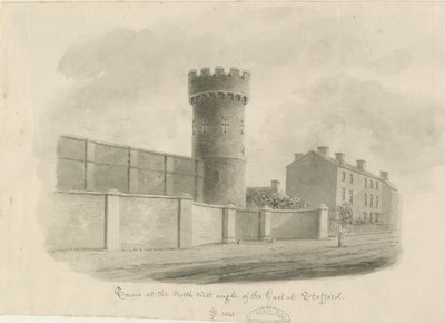 Stafford – A börtön kerek tornya: szépia rajz, 1843 alkotó: John Buckler