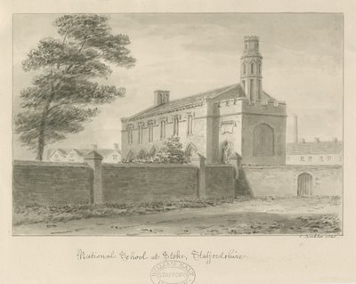 Stoke-upon-Trent – Nemzeti Iskola: szépia rajz, 1840 alkotó: John Buckler
