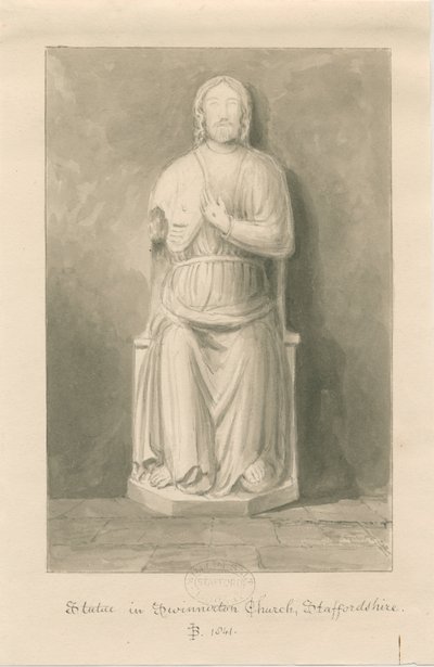 Swynnerton templom - Jézus Krisztus szobra: szépia mosás rajz alkotó: John Buckler
