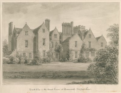 Tamworth - The Moat House: szépia rajz alkotó: John Buckler