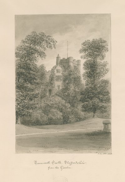 Tamworth kastély: szépia mosás rajz alkotó: John Buckler