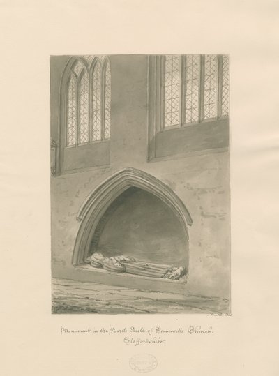 Tamworth templom - Pap emlékműve: szépia rajz alkotó: John Buckler