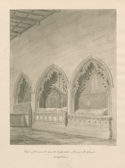Tamworth templom - Műemlékek: szépia rajz alkotó: John Buckler