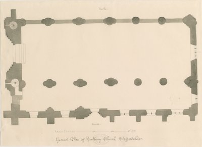 Tutbury Priory Church - Terv: ceruza és szépia rajz, nd [?1812] (rajz) alkotó: John Buckler