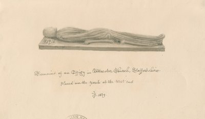Uttoxeter templom - Effigy: szépia mosás rajz alkotó: John Buckler