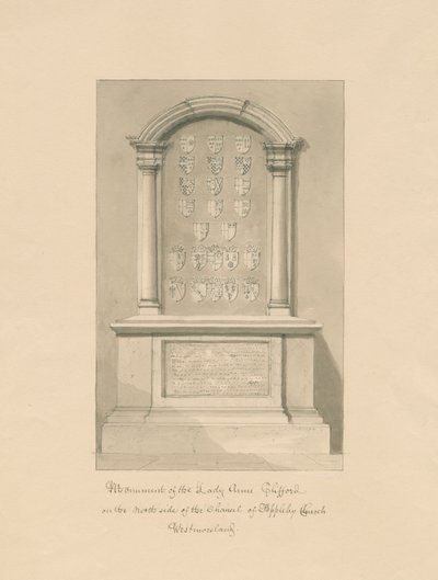 Westmorland - Appleby templom - Lady Anne Clifford emlékműve: szépia rajz, 1800 alkotó: John Buckler