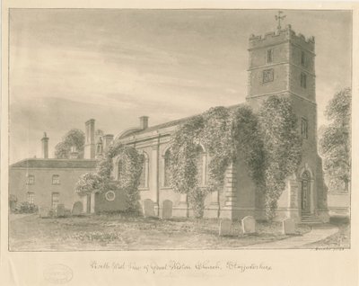 Weston-under-Lizard Church: szépia mosás rajz alkotó: John Buckler