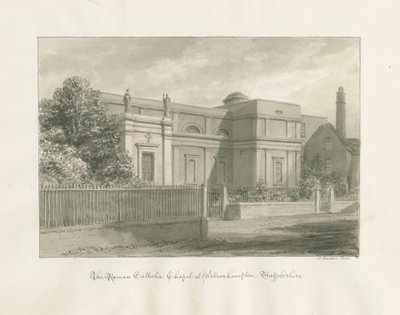 Wolverhampton - A római katolikus kápolna: szépia rajz alkotó: John Buckler