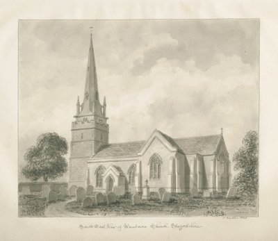 Wombourne templom: szépia rajz, 1845 alkotó: John Buckler