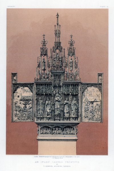 Egy elefántcsontból faragott triptichon, 19. század. alkotó: John Burley Waring