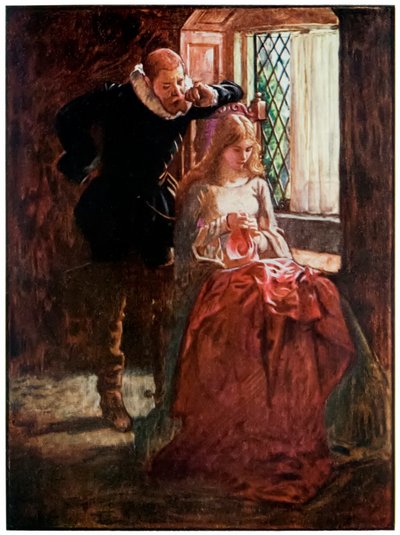 Mr Brisk és Mercy a „The Pilgrims Progress From This World, to That What Is Come” című filmből, John Bunyan (1628-1688) Illusztráció: Byam Shaw (1872-1919), Mr Brisk udvarol Mercynek, amíg fel nem fedezi őt. alkotó: John Byam Liston Shaw