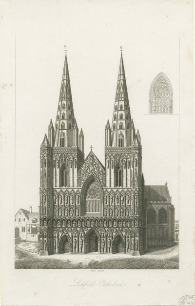 Lichfield katedrális – Nyugati front: metszet, és [?19. század eleje] (nyomtatott) alkotó: John Byrne