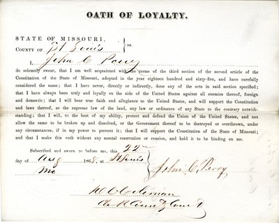 John C. Perry hűség esküje Missouri államból, St. Louis megyéből alkotó: John C. Perry