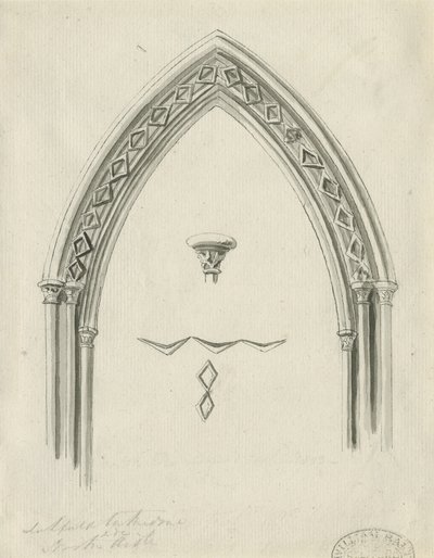 Lichfield székesegyház belseje – Arch in North Aisle: szépia rajz, nd [?19. század] (rajz) alkotó: John Carter