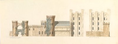 Lea Castle északi és Wolverley nyugati aspektusa, Cookley, Worcestershire, kb. 1816. alkotó: John Carter.