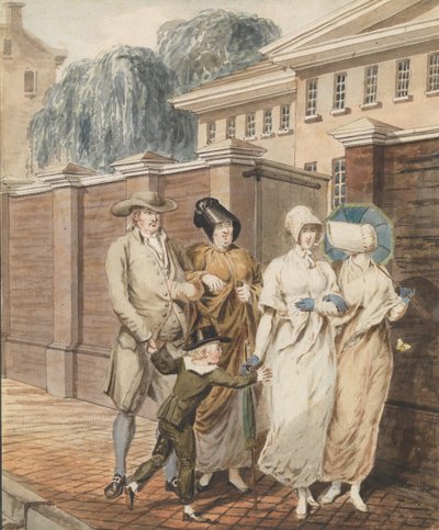 Vasárnap reggel az Arch Street Meeting House előtt, Philadelphiában, 1811-ca. 1813. alkotó: John Carter.