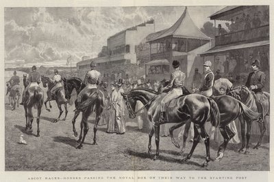 Ascot versenyek, lovak, akik elhaladnak a Royal Box mellett, útban a kiindulópont felé alkotó: John Charlton