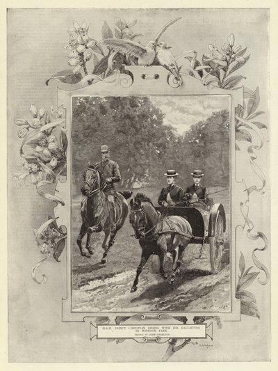 H R H Christian herceg lovagol a lányaival a Windsor Parkban alkotó: John Charlton