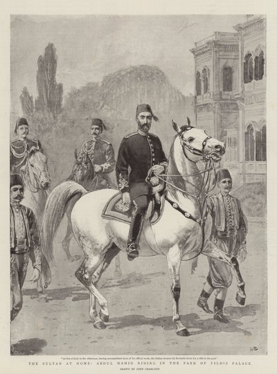 A szultán otthon, Abdul Hamid lovagol a Yildiz-palota parkjában alkotó: John Charlton