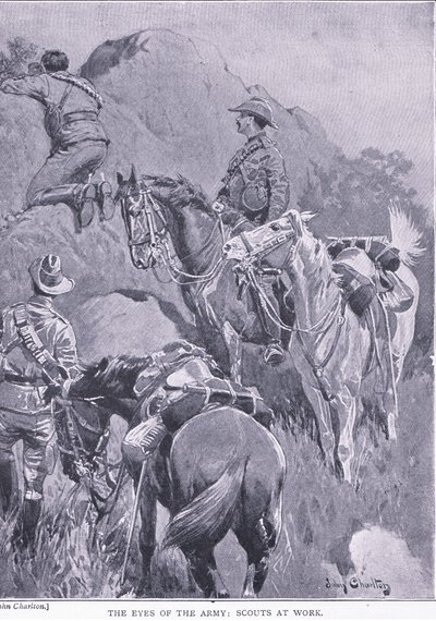 A hadsereg szeme, a felderítők munkában, az After Pretoria: The Guerilla War című könyvből, amelyet a Harmsworth Bros Limited adott ki, 1901 alkotó: John Charlton