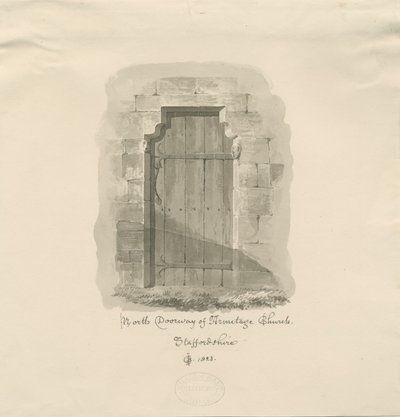 Armitage templom – Északi ajtó: szépia rajz, 1823 alkotó: John Chessell Buckler