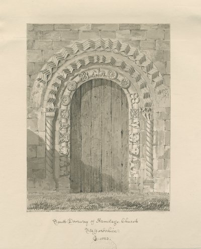 Armitage templom - Déli ajtó: szépia rajz, 1823 alkotó: John Chessell Buckler