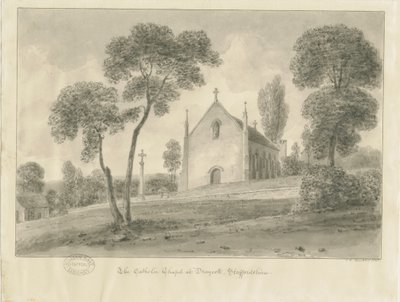 Cresswell – Draycott-in-the-Moors katolikus kápolna: szépia rajz, 1841 alkotó: John Chessell Buckler