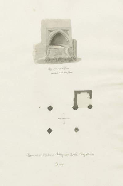 Dieulacres Abbey: szépia rajz alkotó: John Chessell Buckler