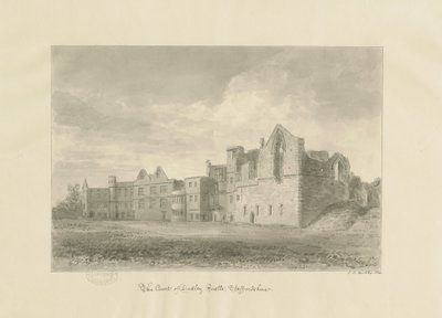 Dudley kastély – Udvari udvar: szépia rajz, 1820 alkotó: John Chessell Buckler