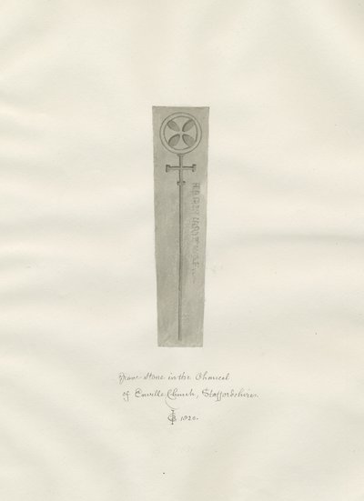 Enville templom - Sírkő: szépia rajz alkotó: John Chessell Buckler