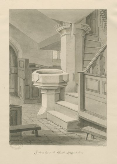 Betűtípus a Cannock templomban: szépia rajz, 1841 alkotó: John Chessell Buckler