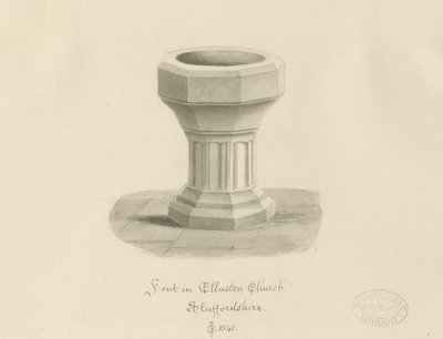 Betűtípus az Ellastone templomban: szépia rajz alkotó: John Chessell Buckler